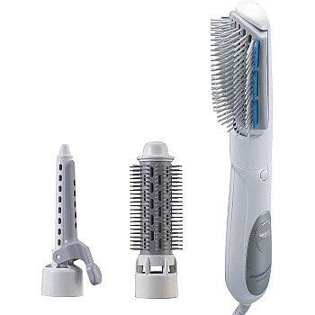 Panasonic EH-KA31 Hair Styler with 3 Attachments, Blow Brush, Roller Brush, Air Iron, White, Automatic OverHeating Protective – Made in Thailand – International Warranty