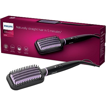 Philips StyleCare Essential Heated Straightening Brush, Smooth, Shiny, Frizz-Free Hair, Extra Large Brush Area, ThermoProtect Technology, Tourmaline Ceramic Coating – BHH880/00