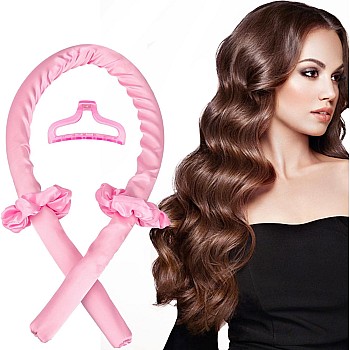Heatless Curling Rod Headband, Heatless Hair Curler Set Heatless Curlers for Long Hair Satin Heatless Hair Rollers Hair Curlers to Sleep In No Heat Curlers with Hair Clips and Scrunchie (Pink)