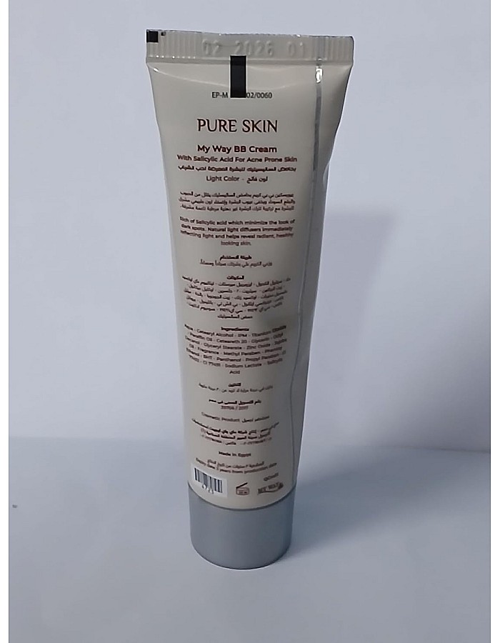 Pure Skin BB Cream for Even Skin Tone & Blemishes & Reduces Acne & Black Spots Salicylic Acid Rich 30g (Light)