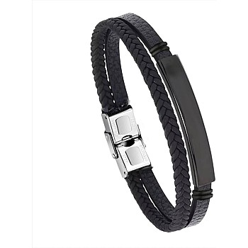 Generic Braided Bracelet Leather Charm Men's Bangle Rope With Lock For Men Jewelry Gift in Black