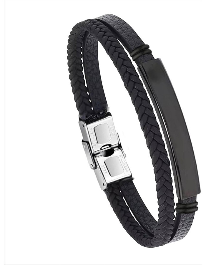 Generic Braided Bracelet Leather Charm Men's Bangle Rope With Lock For Men Jewelry Gift in Black