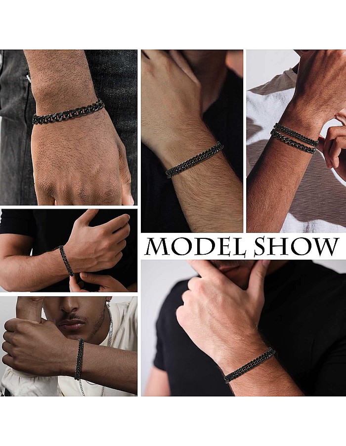VNOX 2/5 Pcs Chain Bracelet for Men Women - Sturdy Stainless Steel Curb Width Cuban Link Chain Bracelet Set for Men Women,6.5/7/7.4/8.2/9 Inches