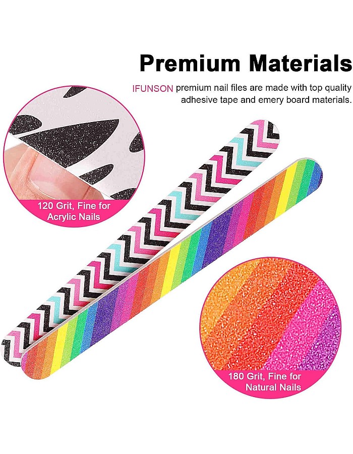 Nail Files (3 Pack), Emery Board Nail File for Acrylic Nails and Natural Nails, 100/180 Grit Double Sided Emory Boards Professional Nail Filer Reusable Washable Manicure-muticolor