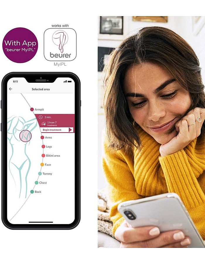 جهاز إزالة الشعر بيور سكين برو IPL 5800 من بيورير مع تقنية IPL لمنطقة الوجه ومنطقة البيكيني مع تطبيق أسود