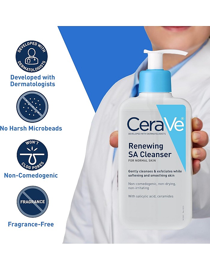 CeraVe Renewing Salicylic Acid Cleanser, Formulated With Hyaluronic Acid, Niacinamide, & Ceramides, Gentle BHA Exfoliating Face Wash Smooths & Softens Skin, Non Comedogenic & Fragrance Free, 8 Ounce