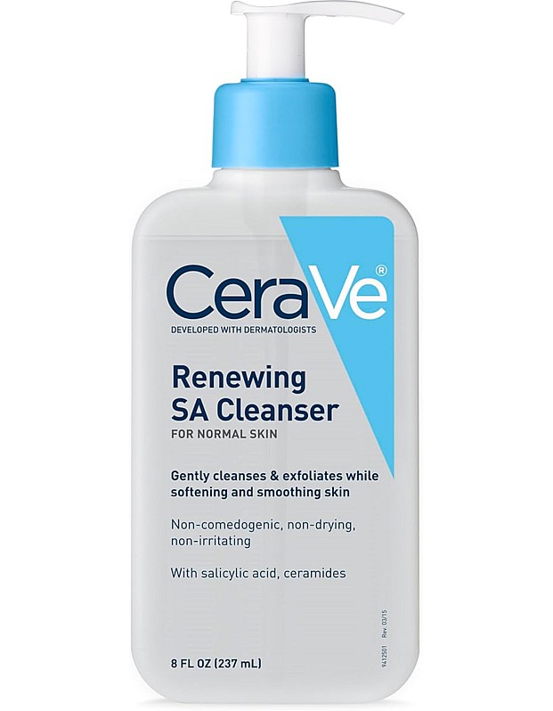 CeraVe Renewing Salicylic Acid Cleanser, Formulated With Hyaluronic Acid, Niacinamide, & Ceramides, Gentle BHA Exfoliating Face Wash Smooths & Softens Skin, Non Comedogenic & Fragrance Free, 8 Ounce