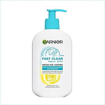 Garnier Fast Clear Gentle Cleanser, Deep Hydrating Face Wash for Acne Prone Skin with Salicylic Acid and Ceramides, Sulphate and Fragrance Free, 250ml