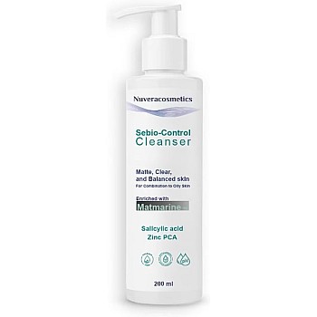 Nuveracosmetics Sebio-Control Cleanser with Salicylic Acid and Zinc PCA, for Combination to Oily Skin, 200 ml