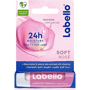 Labello lip balm, moisturising lip care, soft rose, 4.8g