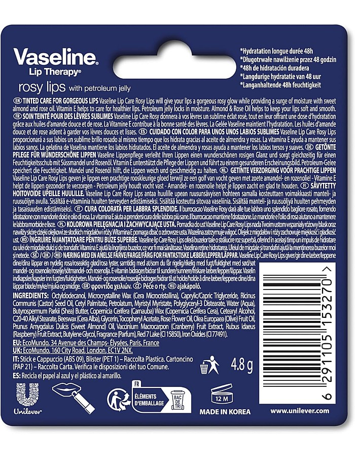 Vaseline Lip Therapy Rosy Lips, 4.8 gm