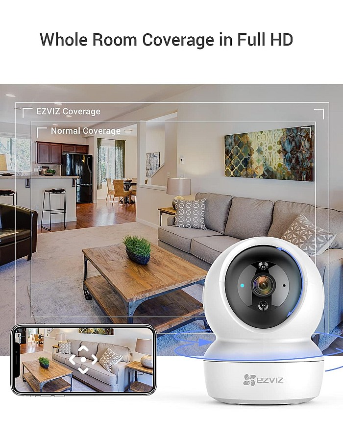 كاميرا مراقبة منزلية ذكية CS-TY1 بدقة 1080 بكسل بزاوية 360 درجة وواي فاي من ايزفيز، كاميرا مراقبة ذكية مع رؤية ليلية، تتبع ذكي، صوت ثنائي الاتجا