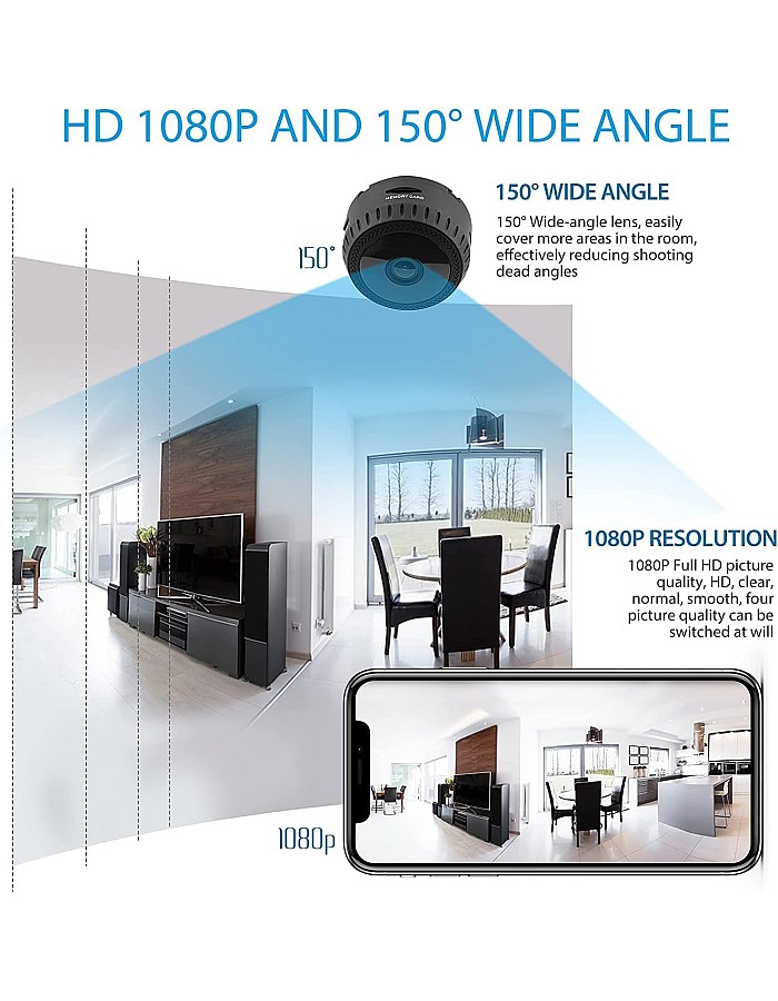 Security Camera HD 1080P Wireless Portable Small Camera with Motion Detection and Night Version Home Video Recorder for Indoor Outdoor Use