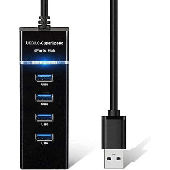 محول موزع USB 3.0 بـ4 منافذ - بيانات فائق النحافة مع كيبل ممتد بطول 30 سم ومؤشر LED متوافق ماك بوك ميني ايباد الكمبيوتر PS4 PS5، ذاكرة فلاش، هارد ديس