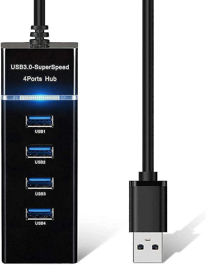محول موزع USB 3.0 بـ4 منافذ - بيانات فائق النحافة مع كيبل ممتد بطول 30 سم ومؤشر LED متوافق ماك بوك ميني ايباد الكمبيوتر PS4 PS5، ذاكرة فلاش، هارد ديس