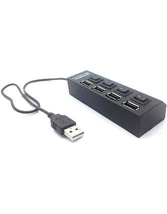 موزع بيانات محمول نحيف للغاية بـ 4 منافذ USB (أسود)