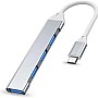 Herfair USB Expander, 4 Ports Type-C to USB 3.0 Adapter, Ultra Slim OTG Dongle Compatible With Windows, MacBook Pro/Air, Chrome - Space Silver