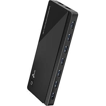 موزع USB 3.0 بـ 7 منافذ بيانات ومنفذي شحن ذكيين من تي بي -لينك، متوافق مع نظام التشغيل ويندوز وماك وكروم ولينكس، زر تشغيل/إيقاف، تصميم محول