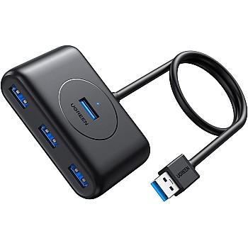 موزع USB 3.0 4 في 1 لنقل البيانات بسرعة 5 جيجابايت في الثانية من يوجرين للكمبيوتر واللاب توب والقرص الصلب الخارجي وذاكرة الفلاش ميموري ولوحة ا