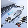 موزع USB نوع C ‏8 في 1 مع HDMI بدقة 4K وإيثرنت بوصلة RJ45 وقارئ بطاقات SD/TF وUSB 3.0/2.0 وتقنية شحن بي دي 100 وات ودونجل شبكة محلية USB نوع C لأجهزة ماك بوك بر