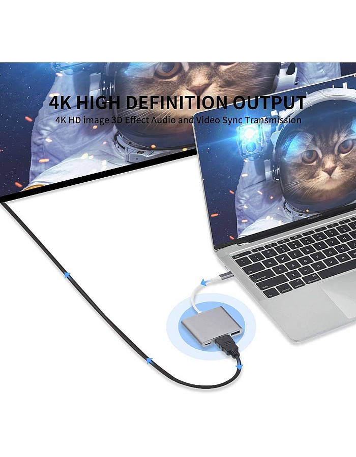 محول USB نوع سي إلى HDMI، محول ايه في رقمي متعدد المنافذ من USB 3.1 نوع سي إلى HDMI 4K مع منفذ USB 3.0 لجهاز ماك متعدد المنافذ لأجهزة ماك بوك برو وS8 بلس وS