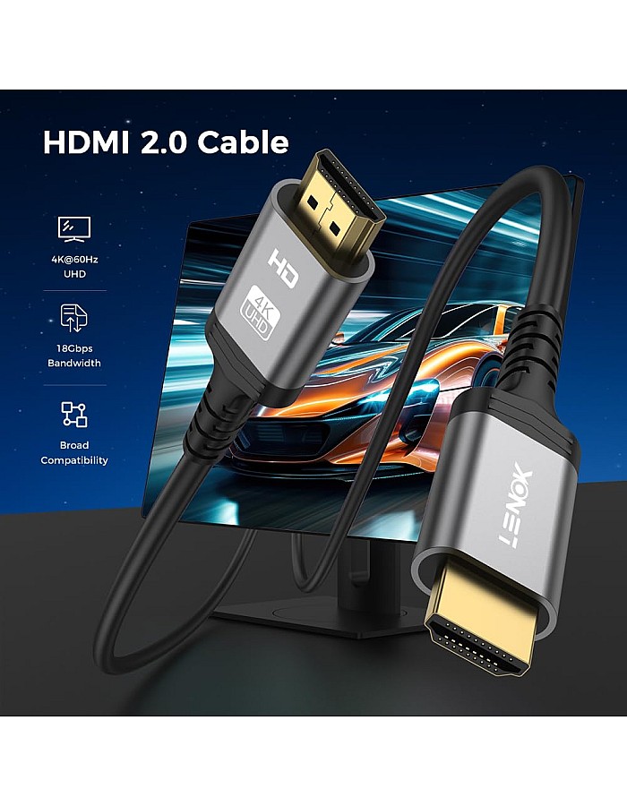 كابل HDMI 2.0، تقنية مدى ديناميكي عالي 4K بمعدل 60 هرتز، سرعة نقل بيانات عالية 18Gbps، دعم ايثرنت/ARC، تقنية 3D وHDCP 2.2 وARC، لأجهزة بلاي ستيشن 5/4/3، و4K HDTV
