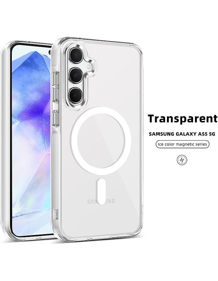 جراب حماية خلفي مغناطيس لموبايل سامسونج جالاكسي A55 شبكة الجيل الخامس 5G وA35 شبكة الجيل الخامس 5G، متوافق مع الشحن اللاسلكي ماج سيف ومقاوم لل