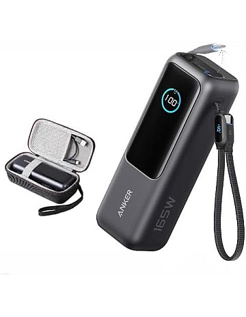انكر باور بانك من زولو (25 كيلو، 165 واط، USB نوع سي مدمج وكابل قابل للسحب) شاحن محمول عالي السرعة، 1 USB-C 1 US B-A، حزمة بطارية لايفون 17/16/1 | جالاكسي S
