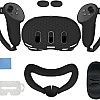 فكرة Fekra 7 in 1 Silicone Protective Shell Case For Meta Quest 3 （2023）Protective Case Set Controller Grip Cover Face Lens Cover (Black)