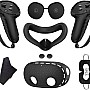 Fekra 7 in 1 VR Accessories Compatible with Meta Oculus Quest 3s 2024, Silicone Face Cover, Protective Lens Cover,5 Disposable Eye Cover, VR Cleaning Cloth, 2 Thumb Grips(Black)