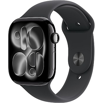 Apple Watch Series 11 GPS 46mm Smartwatch with Jet Black Aluminium Case with Black Sport Band M/L. Sleep Score, Fitness Tracker, Health Monitoring, Always-On Display, Water Resistant
