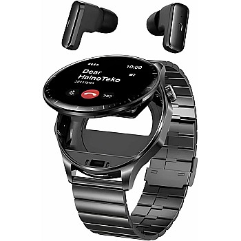 Haino Teko 12 Waterproof Smart Watch with Built-in Wireless Earbuds, Large AMOLED Display, 3 Pairs of Straps and Charging Cable Designed for Men - Black