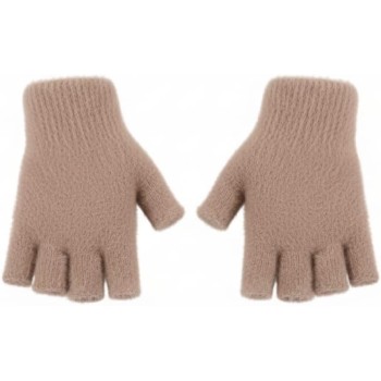 1 Pair Women Gloves Half Finger Gloves Elegant Plush Thick Warm Anti-cold Gloves