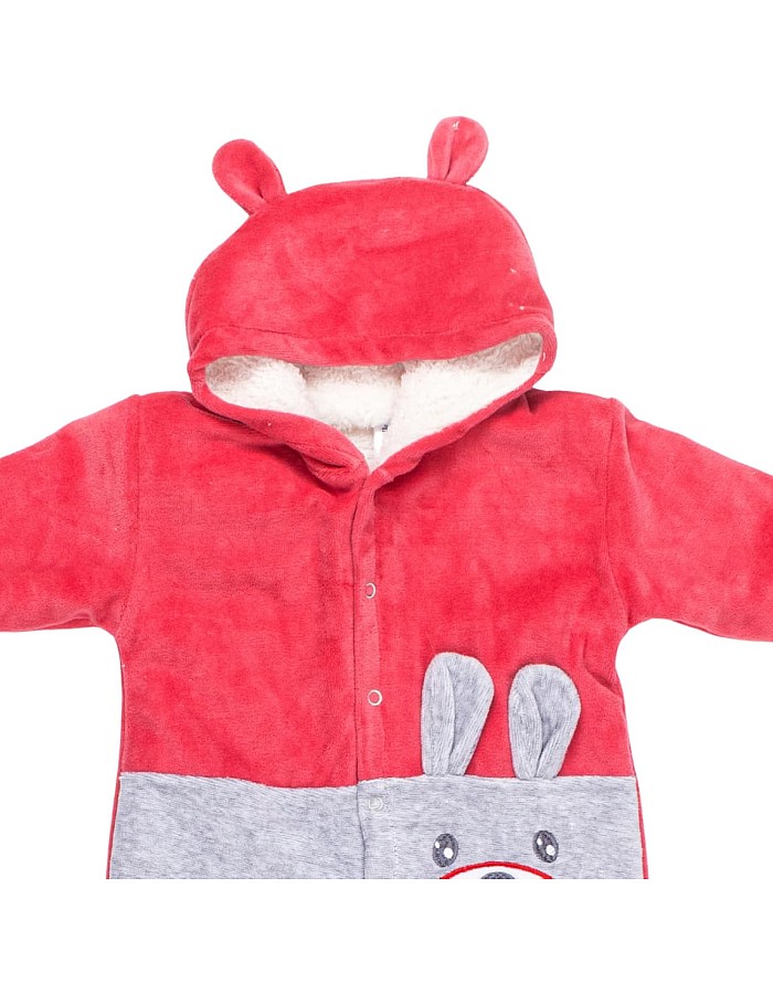 Papillon Girls Embroidered Bear Velvet Hooded Long Sleeves Bodysuit Baby & Toddler Sleepers (pack of 1)