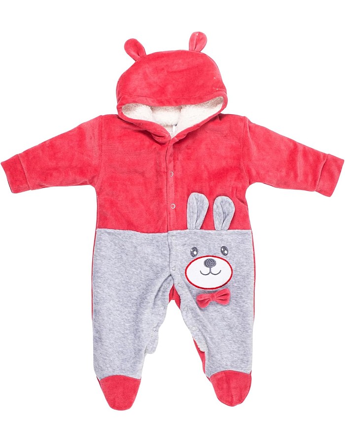 Papillon Girls Embroidered Bear Velvet Hooded Long Sleeves Bodysuit Baby & Toddler Sleepers (pack of 1)