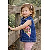 Kids Sleeveless Denim Jacket, Blue, Colorful Embroidery, Classic Collar Button Down
