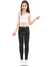 Girls Elastic Sport Leather Stretch Pants