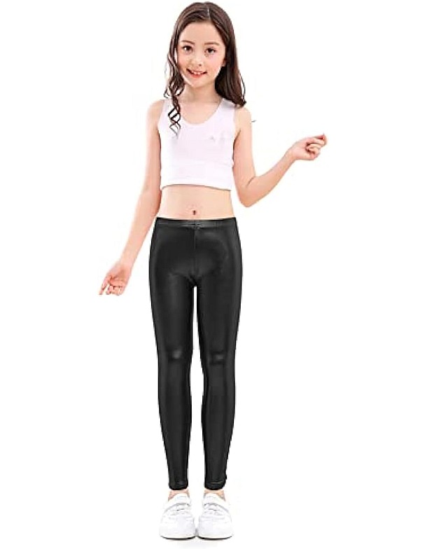 Girls Elastic Sport Leather Stretch Pants
