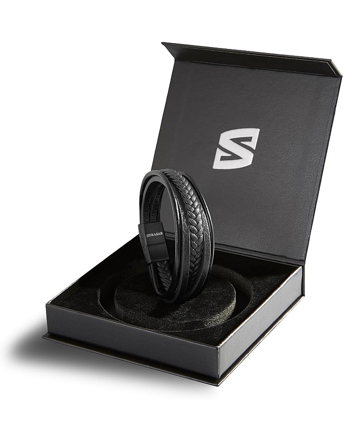 SERASAR Men's Leather Bracelet - Black/Brown with Stainless Steel Magnetic Clasp, Adjustable Bracelet for Men and Teenagers, Jewellery Accessories for Men, Gift Idea for Husband, Boyfriend, Father