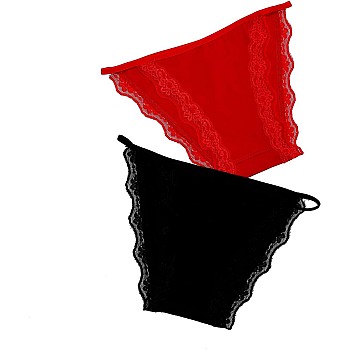 طقم بانتي دانتيل قطني من قطعتين, متعدد الألوان، 4XL، للنساء