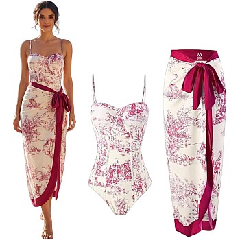 Showday European American Women's Bikini Bathing Suit Women's One Piece Swimsuit with Beach Cover up Wrap Skirt Floral Tummy Control Tankini Set 2 Piece Swimsuit Outfits