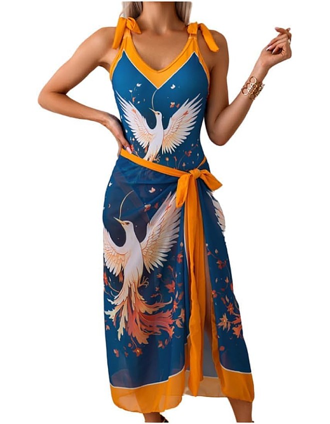 Showday European American Women's Bikini Bathing Suit Women's One Piece Swimsuit with Beach Cover up Wrap Skirt Floral Tummy Control Tankini Set 2 Piece Swimsuit Outfits
