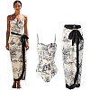 Showday European American Women's Bikini Bathing Suit Women's One Piece Swimsuit with Beach Cover up Wrap Skirt Floral Tummy Control Tankini Set 2 Piece Swimsuit Outfits