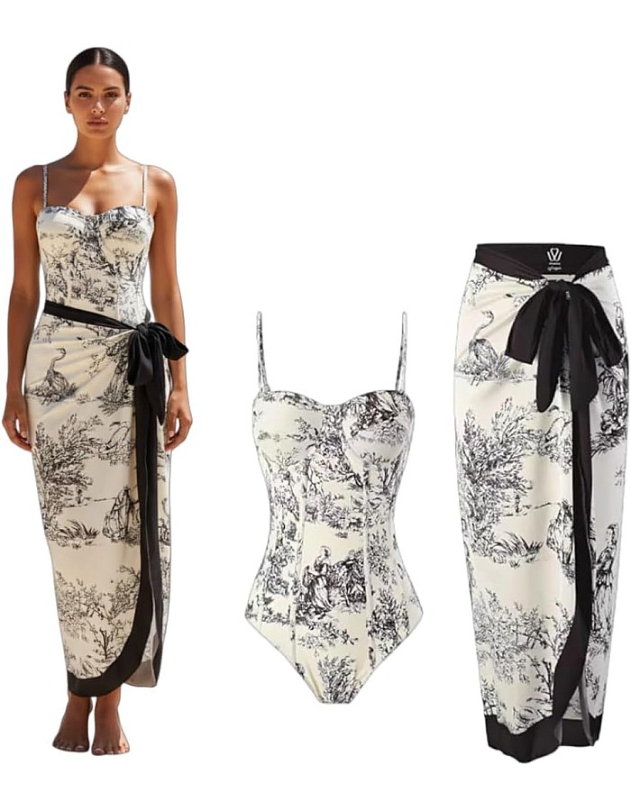 Showday European American Women's Bikini Bathing Suit Women's One Piece Swimsuit with Beach Cover up Wrap Skirt Floral Tummy Control Tankini Set 2 Piece Swimsuit Outfits