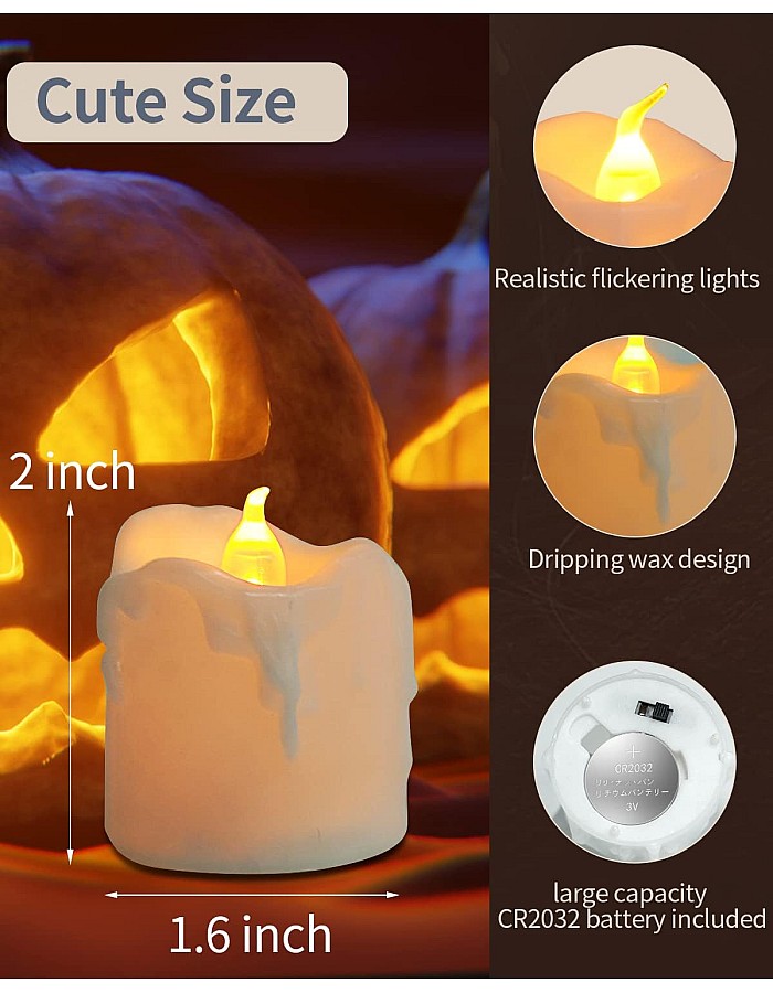Wonka LOGUIDE LED Flameless Votive Candles with Timer, Battery Operated Fake Candles, Pack of 12