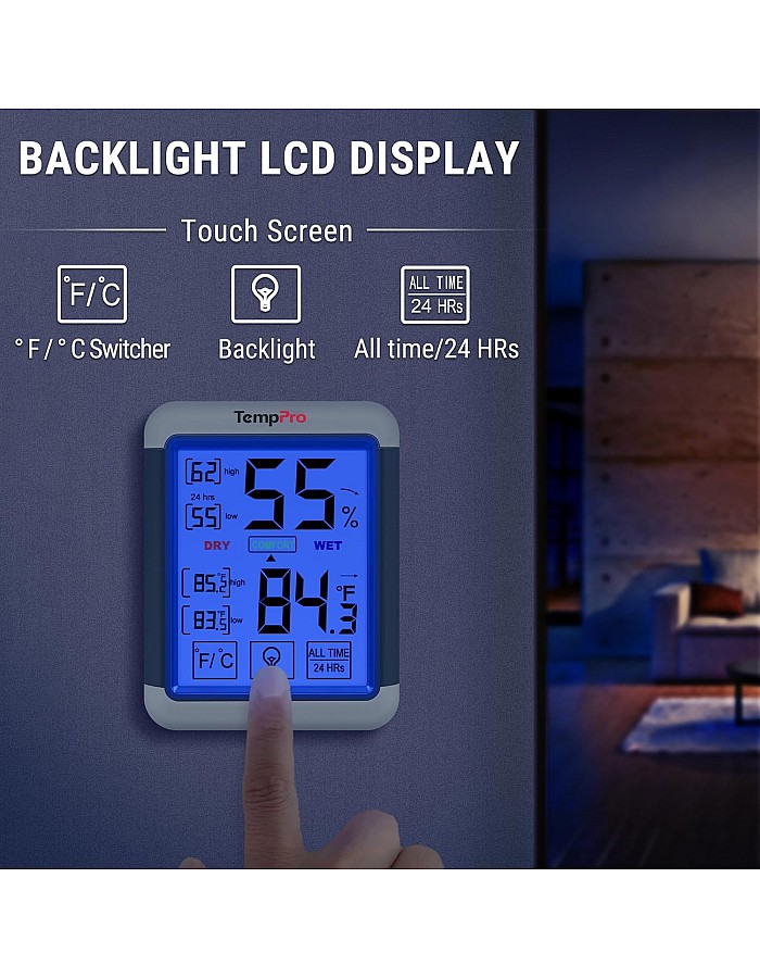ThermoPro TP55 Digital Hygrometer Indoor Thermometer Humidity Gauge with Jumbo Touchscreen and Backlight Temperature Humidity Monitor