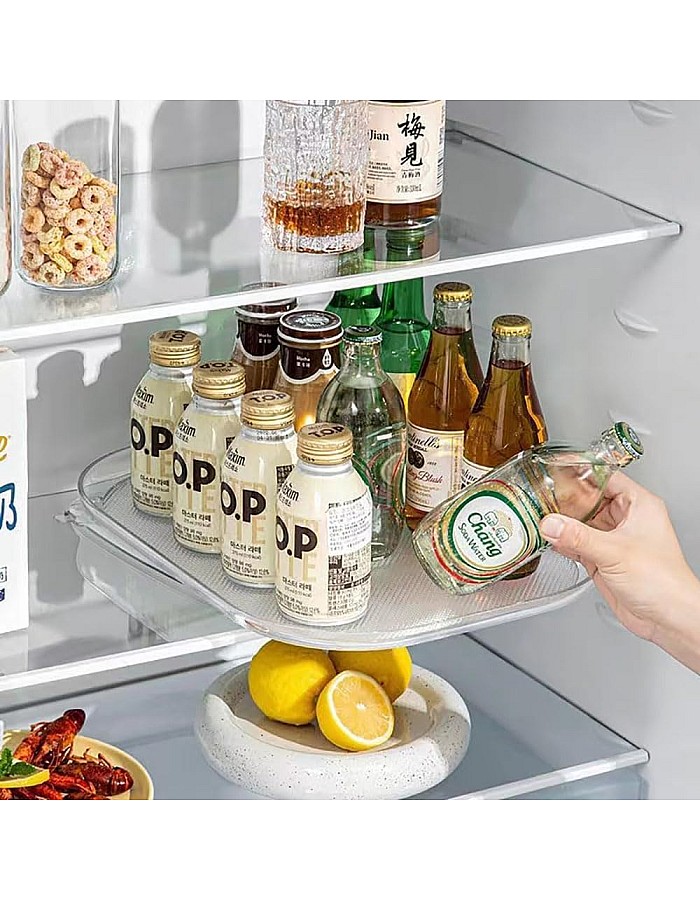 Lazy Susan Turntable Organizer for Refrigerator, Clear Rectangular Fridge Organizer Storage,Long Square Lazy Susan for Cabinet, Table, Pantry, Kitchen, Countertop(13.78"*10.24"*1.77")