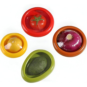 Freshness Lock Containers - 4-Piece Silicone Storage for Avocados, Tomatoes, Lemons, Onions, BPA-Free with Vibrant Color Coding