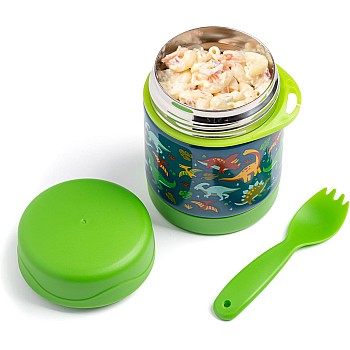 Stephen Joseph Insulated Dinosaur Food Jar for Kids | Hot Cold Lunch Container with Attached Spork | Double Wall Stainless Steel Thermos for School, Toddlers & Travel