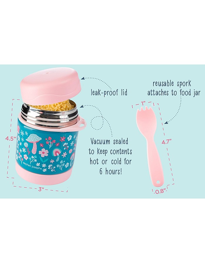 Stephen Joseph Insulated Dinosaur Food Jar for Kids | Hot Cold Lunch Container with Attached Spork | Double Wall Stainless Steel Thermos for School, Toddlers & Travel